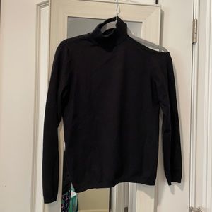 Black One Sided Cold Shoulder Turtle Neck